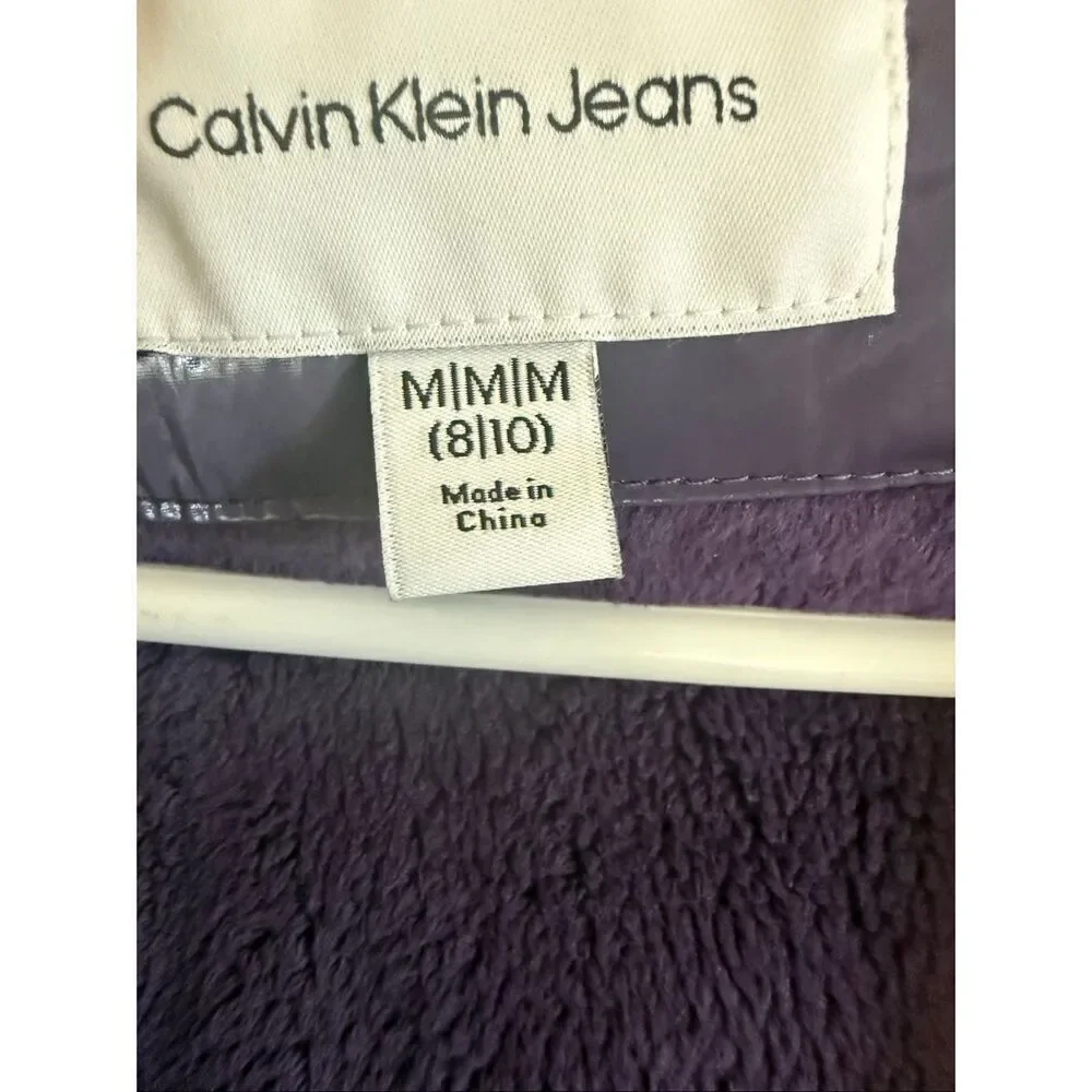 Calvin Klein Girls Plush Lined Liquid Shine Puffer Jacket Purple Medium NWT
